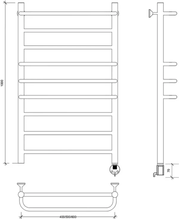 Полотенцесушитель электрический Secado Модена 2 105x55 см, подключение справа, матовый черный, лесенка