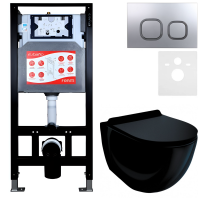 Комплект Унитаз подвесной Esbano Garcia ESUPGARCB черный глянец + Инсталляция Fram + Кнопка ESINLPS10MC
