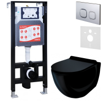 Комплект Унитаз подвесной Esbano Garcia ESUPGARCB черный глянец + Инсталляция Fram + Кнопка ESINLPS10MC