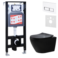 Комплект Унитаз подвесной Esbano Amapola ESUPAMAPBM матовый черный + Инсталляция Fram + Кнопка ESINPRK12GW