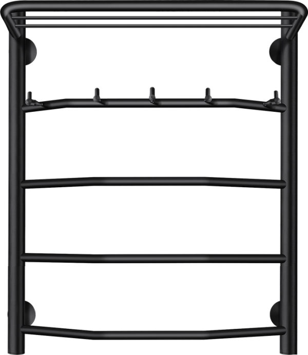 Полотенцесушитель водяной Secado Агата 1 KСП 60x55 см, матовый черный, лесенка, с полкой