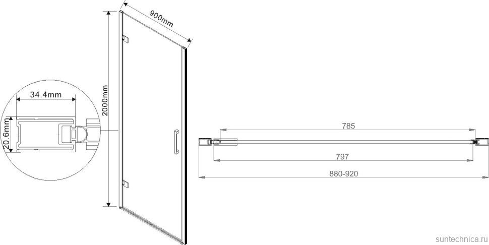 Душевая дверь в нишу Vincea Flex VDP-1F900CL 90 см, хром, стекло прозрачное