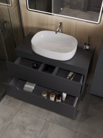 Мебель для ванной комнаты Orange Line 100 подвесная, 2 ящика, матовый графит с раковиной B04-600W