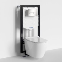 Комплект Унитаз подвесной WasserKRAFT Mindel H002 безободковый + Крышка для унитаза E034 + Система инсталляции для унитазов Vils 56TLT.010.ME + Кнопка смыва BN03