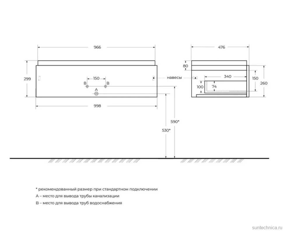 Мебель для ванной комнаты Cezares Slider 100 подвесная, 2 ящика, белая