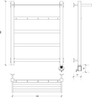 Полотенцесушитель электрический Secado Корсико 1 КСП R 65x55 см, подключение справа, хром, лесенка, с полкой