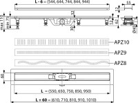 Душевой трап (лоток) AlcaPlast APZ8-Simple 550M с решеткой и опорами