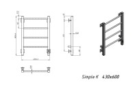 Полотенцесушитель электрический Grota Simple K RAL9005 EL 43х60, матовый черный