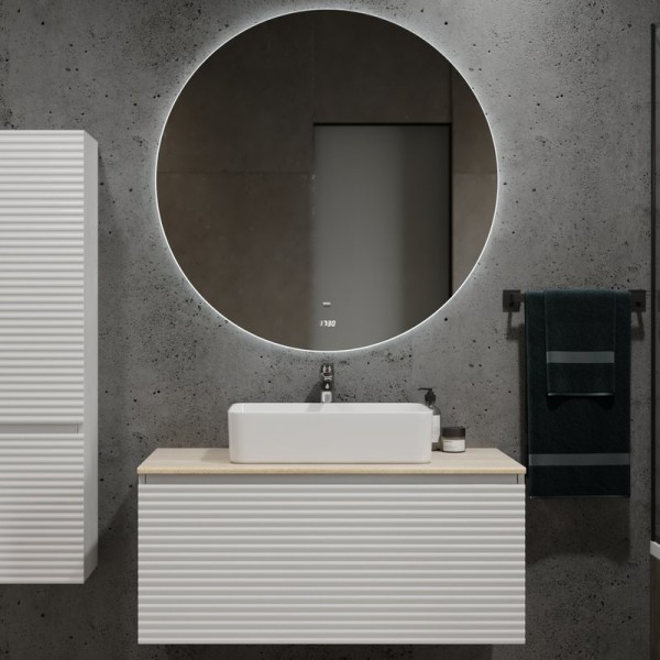 Мебель для ванной комнаты Jorno Cossety 100 белая, дуб мавелла голд, раковина Melana MLN-7050Н