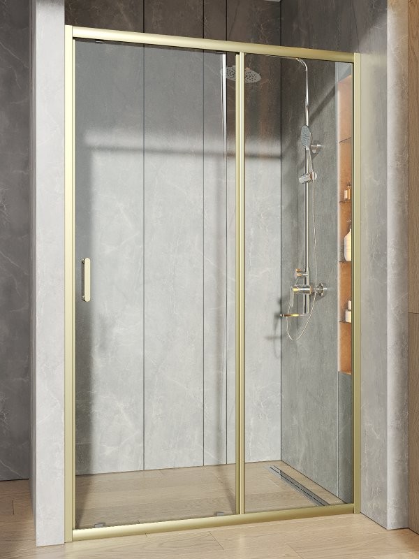 Душевая дверь в нишу Orange E02 120TGY 120х190, профиль матовое золото