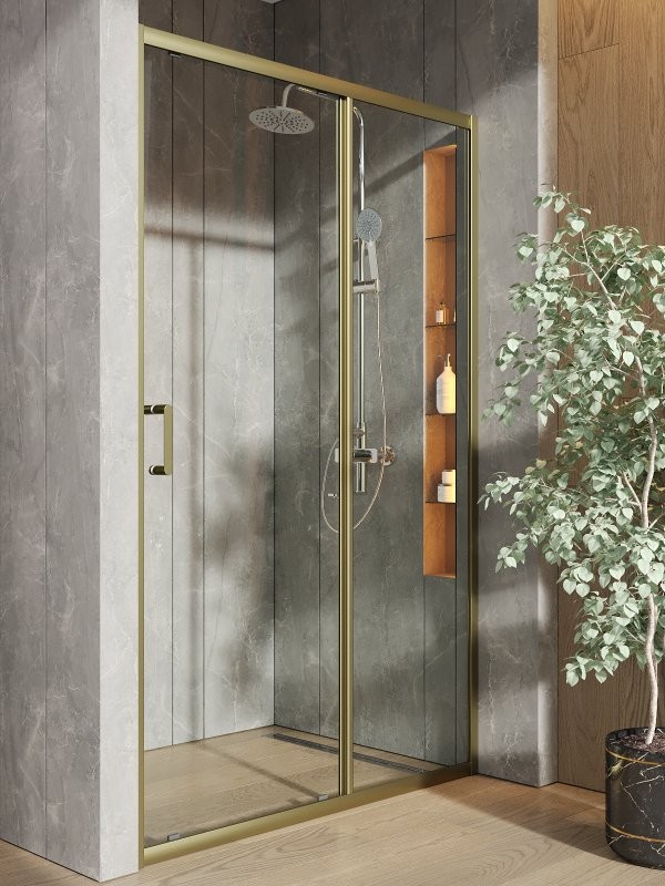 Душевая дверь в нишу Orange E02 120TGY 120х190, профиль матовое золото