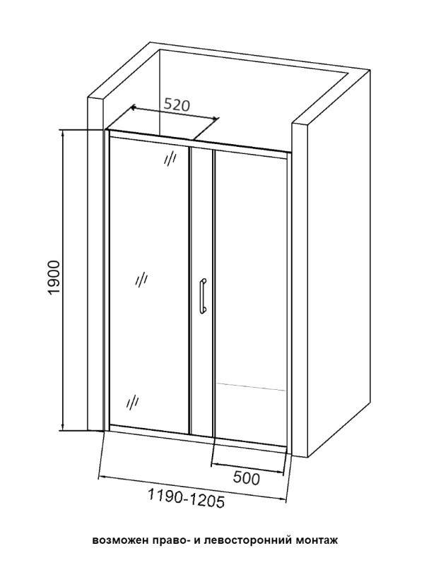 Душевая дверь в нишу Orange E02 120TGY 120х190, профиль матовое золото
