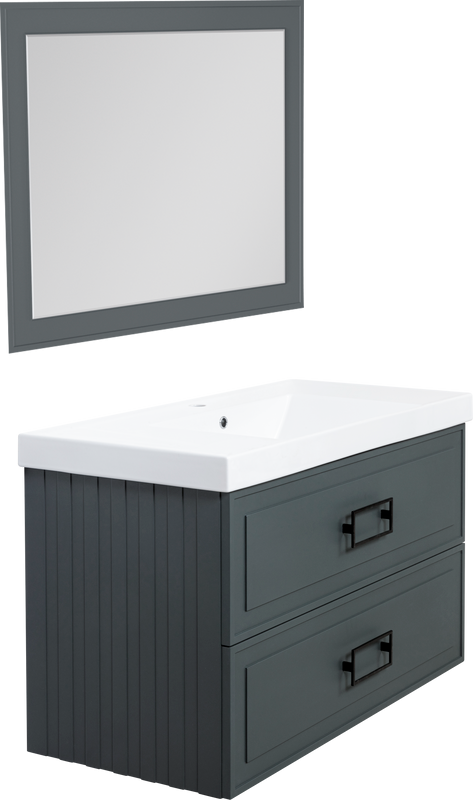 Мебель для ванной комнаты La Fenice Cubo Twin 100 серая, ручки черные