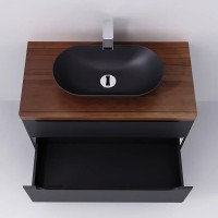 Тумба с раковиной Jorno Wood 100, серая, темная столешница