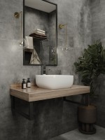 Столешница с раковиной Teymi Helmi 90 дуб кашмир, раковина Solli 41,  с черными кронштейнами