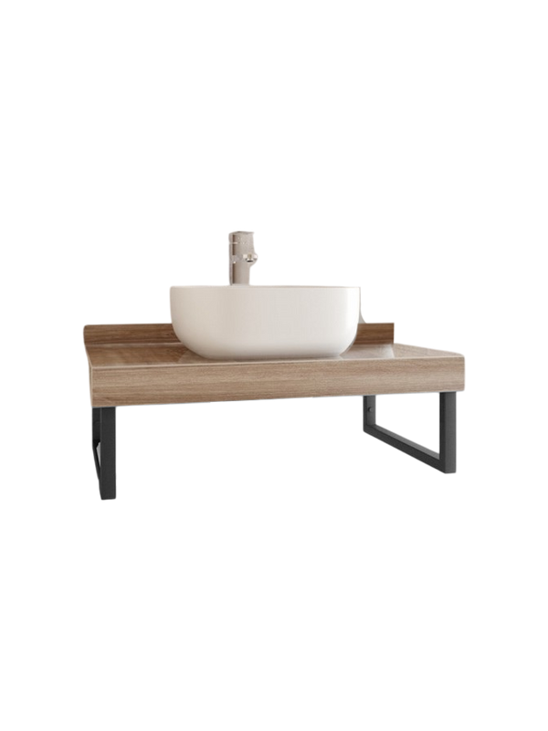 Столешница с раковиной Teymi Helmi 90 дуб кашмир, раковина Solli 41,  с черными кронштейнами