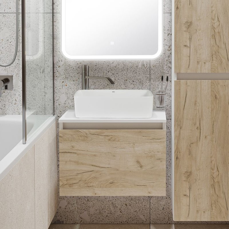 Тумба с раковиной Runo Бари 60 крафтовый дуб, раковина Tre 50