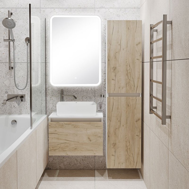 Тумба с раковиной Runo Бари 60 крафтовый дуб, раковина Tre 50