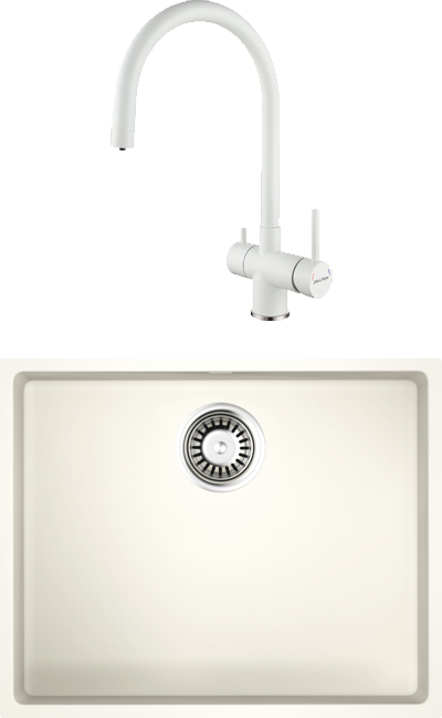 Комплект Мойка Omoikiri Bosen 54-U-WH белая + Смеситель Paulmark Heller He213218-431 белый матовый