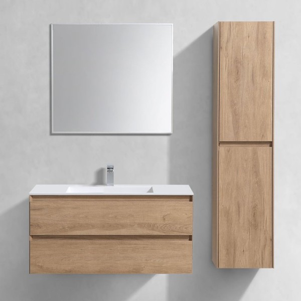 Мебель для ванной комнаты Vincea Luka 100, 2 ящика, натуральный дуб, с белой раковиной