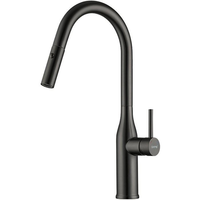 Смеситель для кухни Gappo G4398-41 с выдвижным изливом, оружейная сталь