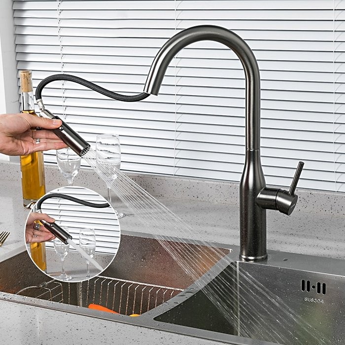 Смеситель для кухни Gappo G4398-41 с выдвижным изливом, оружейная сталь