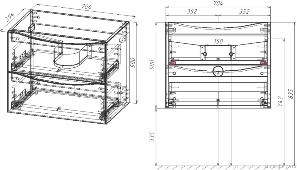 Мебель для ванной комнаты Vincea Mia Slim 70, 2 ящика, бетон