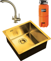 Комплект Мойка Zorg Light + Смеситель Steel Hummer SH 699 BRONZE бронза + Измельчитель Omoikiri Nagare slim 500