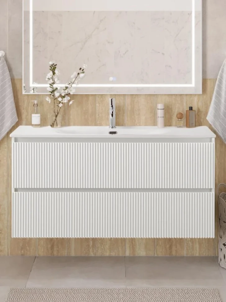 Тумба с раковиной BelBagno Uno 120 подвесная, 2 ящика, bianco opaco