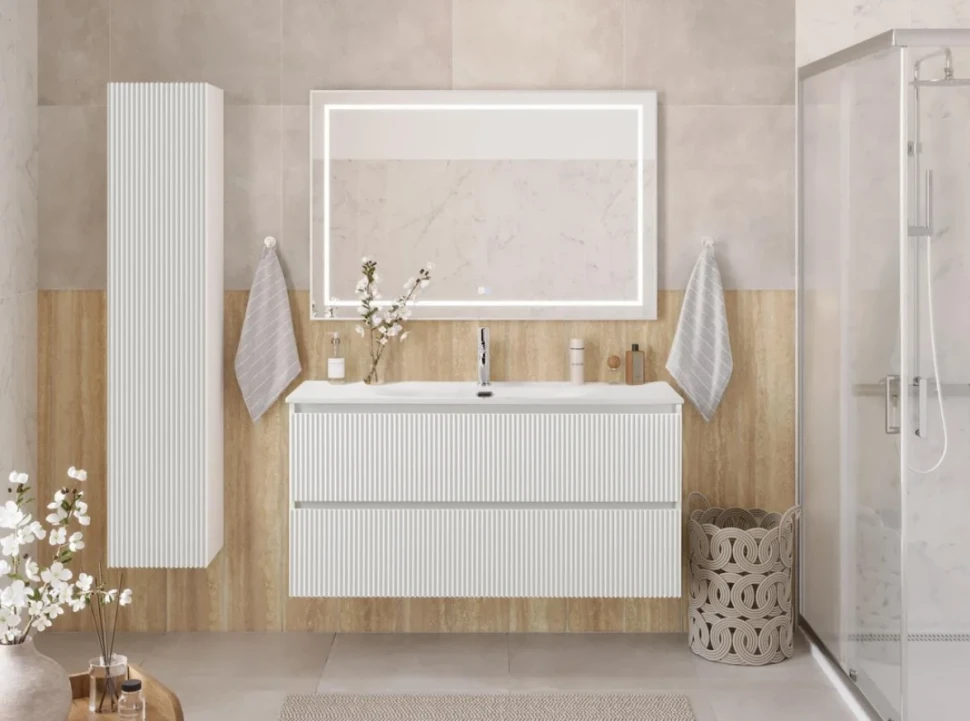 Тумба с раковиной BelBagno Uno 120 подвесная, 2 ящика, bianco opaco