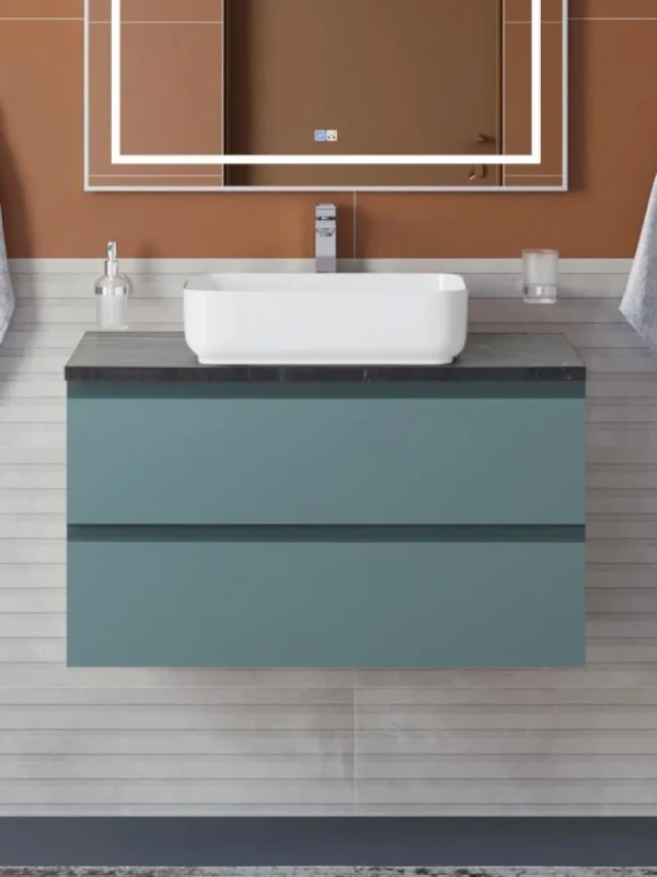 Тумба с раковиной BelBagno Kraft 90 подвесная, матовая голубая, столешница kep-90-mno, раковина BB1304