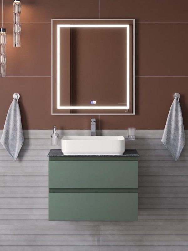 Мебель для ванной комнаты BelBagno Kraft 70 подвесная, матовая еловая, столешница kep-70-grn, раковина BB1304