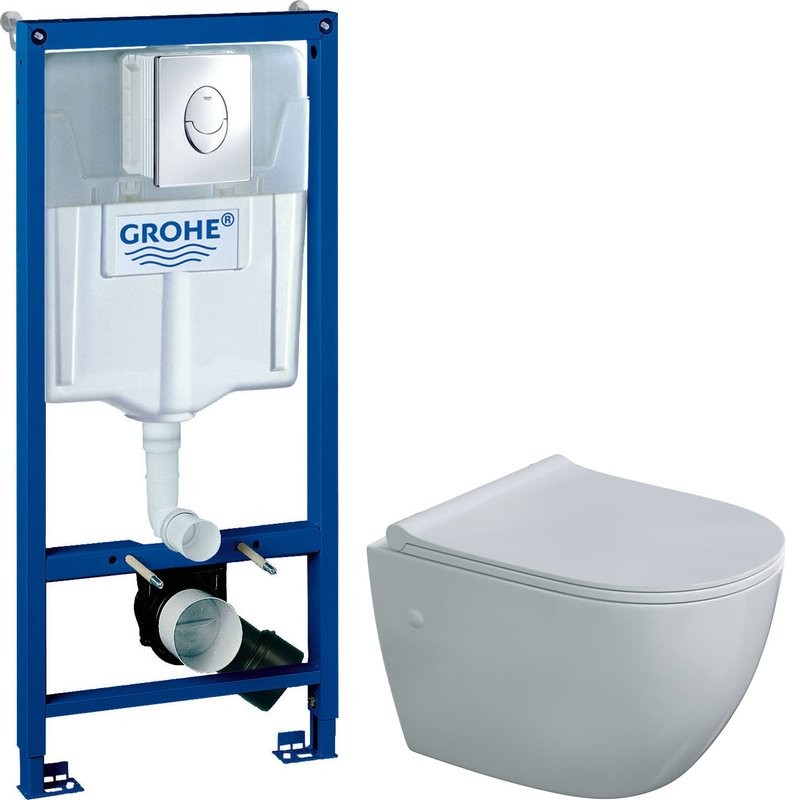 Комплект Унитаз подвесной Berges Okus 082127 с микролифтом + Инсталляция Grohe Rapid SL 38721001 3 в 1 с кнопкой смыва