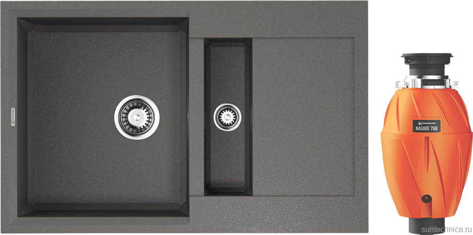 Комплект Мойка Omoikiri Sakaime 78-2-PL платина + Измельчитель Nagare 750