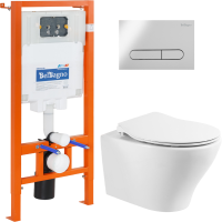 Комплект Унитаз подвесной BelBagno Acqua BB340CHR крышка BB2020SC, безободковый, с микролифтом + Система инсталляции для унитазов BelBagno BB002-80 с