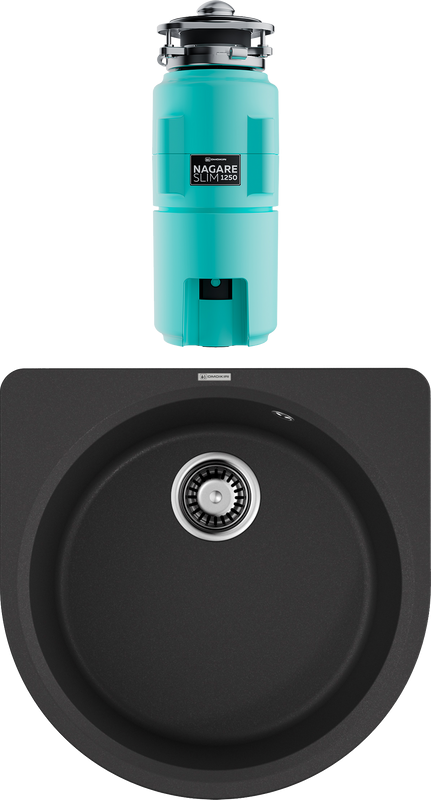 Комплект Мойка Omoikiri Akegata 51 черная + Измельчитель Nagare slim 1250-AZ azur blue