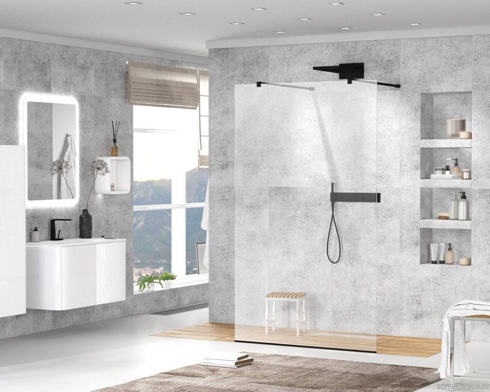 Душевая перегородка Cezares Liberta -L-2-110-120-C-NERO профиль черный, стекло прозрачное