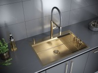 Комплект Мойка Paulmark Kroner-Pro + Pro PM707551-BG+R405-BG брашированное золото + Измельчитель Intenso