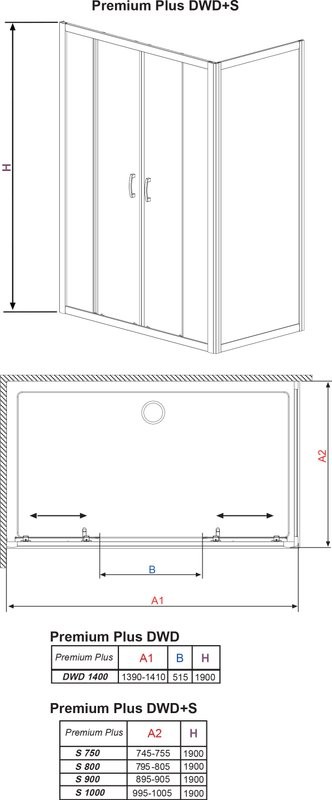 Душевой уголок Radaway Premium Plus DWD+S 140x90 прозрачное стекло