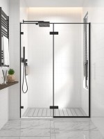 Душевая дверь в нишу Veconi Premium Alassio B 150x200, профиль матовый черный, стекло прозрачное