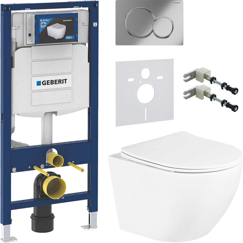 Комплект Унитаз подвесной BelBagno Uno + Крепления Geberit Duofix 111.815.00.1 к стене + Звукоизоляция + Инсталляция UP 320 111.300.00.5 + Кнопка Sigma 01 115.770.21.5 хром