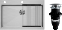 Комплект Мойка Paulmark Kroner-Pro + Pro PM707551-BS+R405-BS брашированная сталь + Измельчитель Bone Crusher BC 810-SL Slim Line