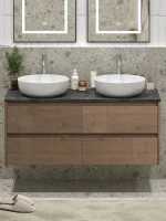 Тумба с раковиной BelBagno Kraft 120 со столешницей, для двоих, 4 ящика, rovere tabacco