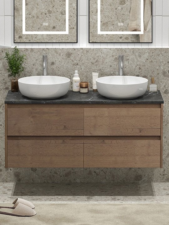 Тумба с раковиной BelBagno Kraft 120 со столешницей, для двоих, 4 ящика, rovere tabacco