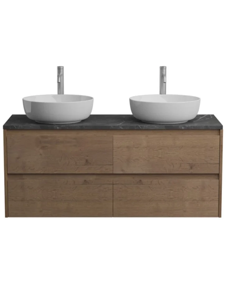 Тумба с раковиной BelBagno Kraft 120 со столешницей, для двоих, 4 ящика, rovere tabacco