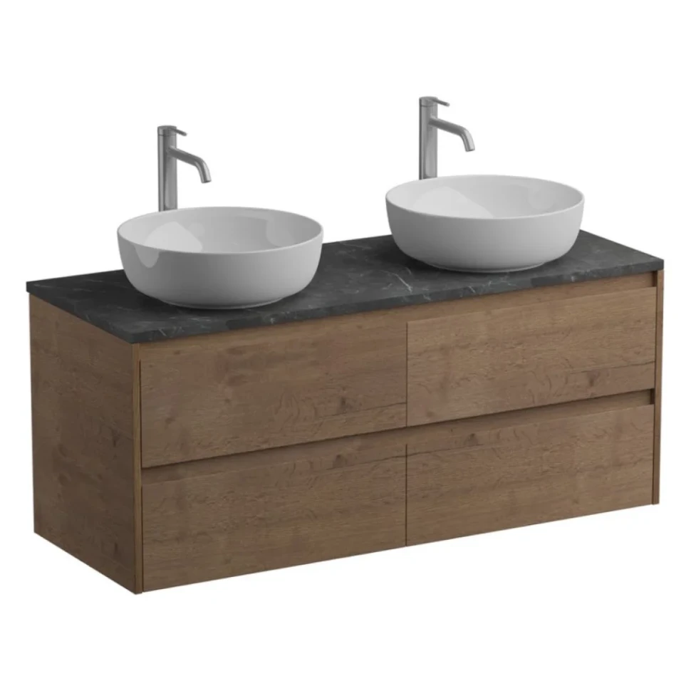 Тумба с раковиной BelBagno Kraft 120 со столешницей, для двоих, 4 ящика, rovere tabacco