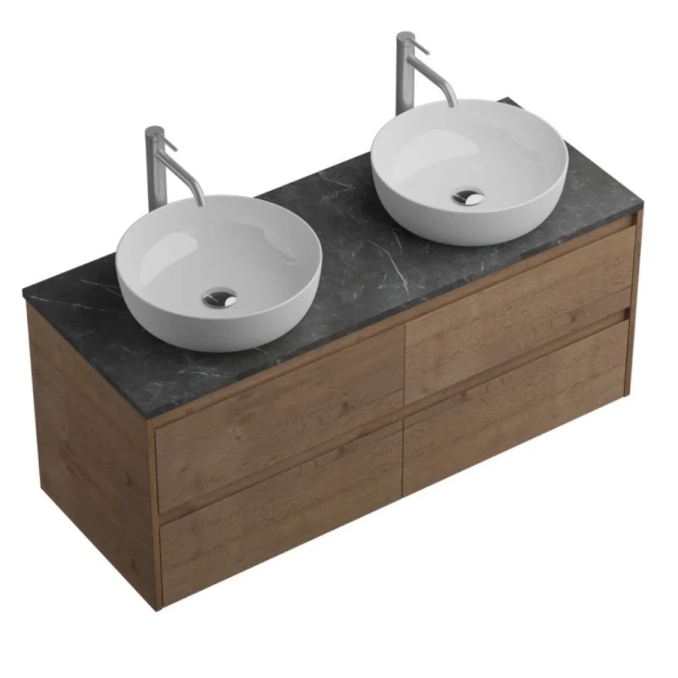Тумба с раковиной BelBagno Kraft 120 со столешницей, для двоих, 4 ящика, rovere tabacco