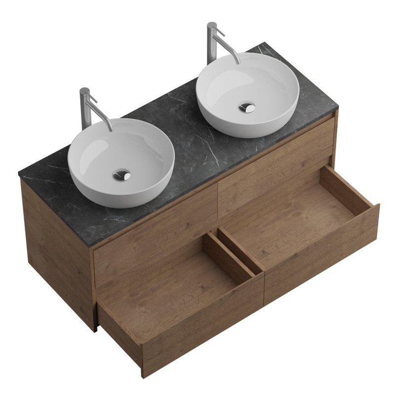 Тумба с раковиной BelBagno Kraft 120 со столешницей, для двоих, 4 ящика, rovere tabacco