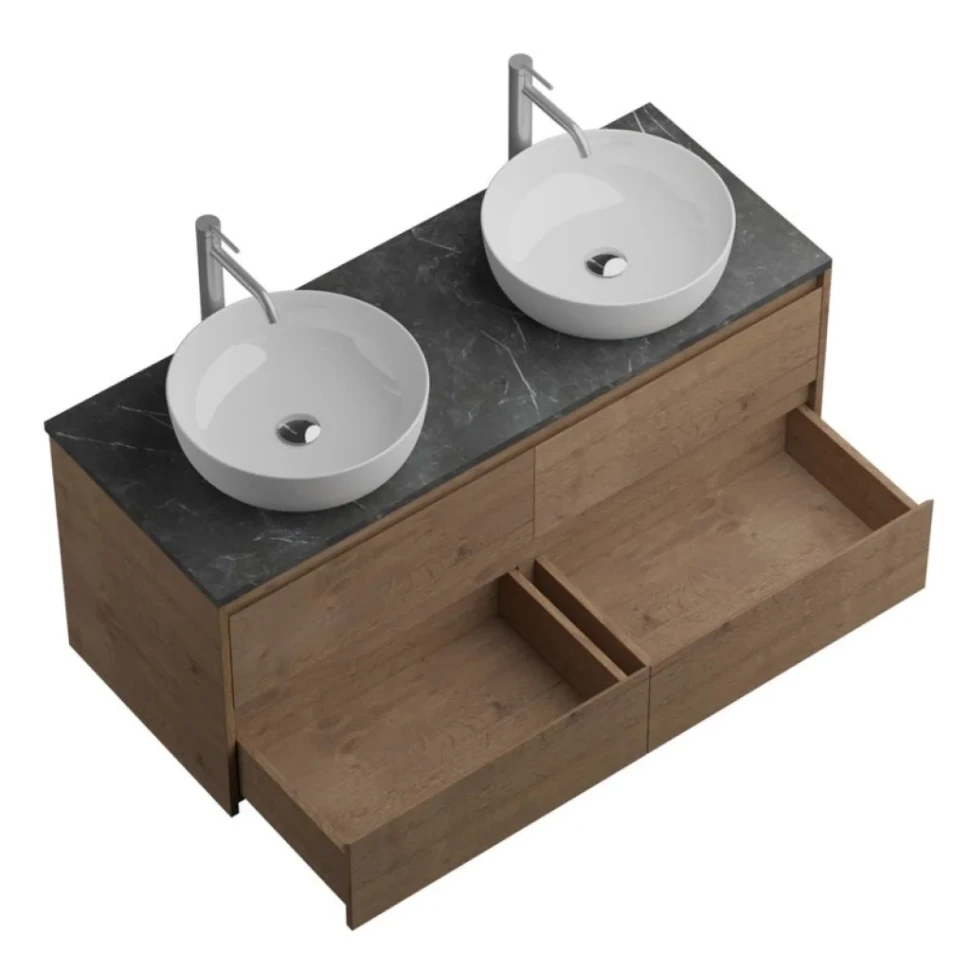 Тумба с раковиной BelBagno Kraft 120 со столешницей, для двоих, 4 ящика, rovere tabacco