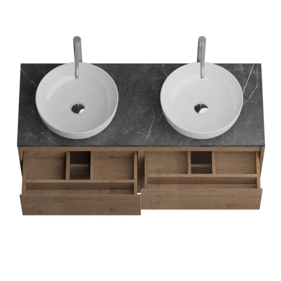 Тумба с раковиной BelBagno Kraft 120 со столешницей, для двоих, 4 ящика, rovere tabacco